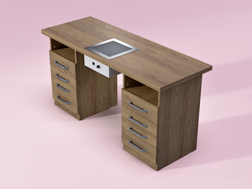 Simple Nail Desk With Dust Collector & Shelves For